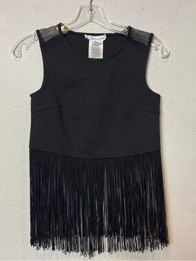 BCBGeneration Black Tank Top with Long Fringe Women’s XS Festival Hippie Boho